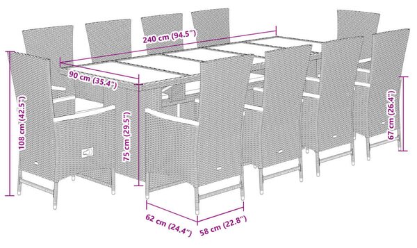 VidaXL - 11 Fős Kerti Étkezőgarnitúra - Polyrattan - Fekete