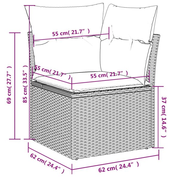 Szürke polyrattan kerti sarokkanapé párnával