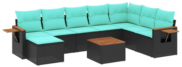 9 részes fekete polyrattan kerti ülőgarnitúra párnával
