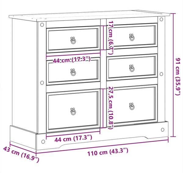 Corona tömör fenyőfa komód 110x43x91 cm