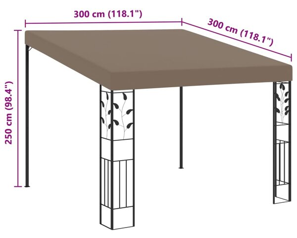 Tópszínű falra szerelhető pavilon 3 x 3 x 2,5 m