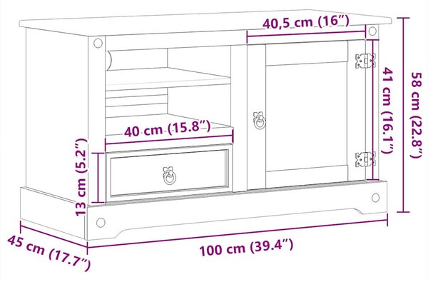 Corona tömör fenyőfa TV-szekrény 100 x 45 x 58 cm