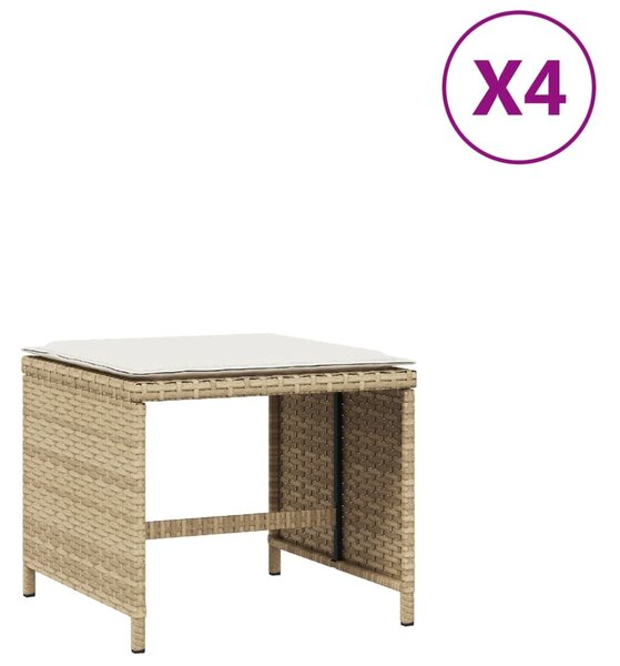 4 db bézs polyrattan kerti szék párnával 40x40x35 cm