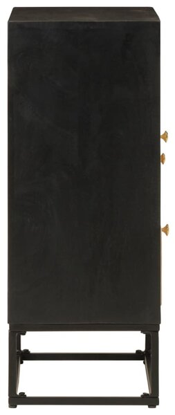 Fekete tömör mangófa és vas tálalószekrény 55 x 30 x 76 cm