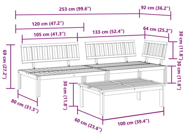 3 részes tömör akácfa kerti raklap ülőgarnitúra