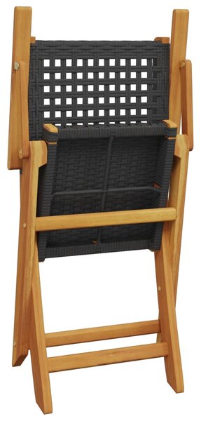 5 részes fekete polyrattan és tömör fa kerti étkezőgarnitúra
