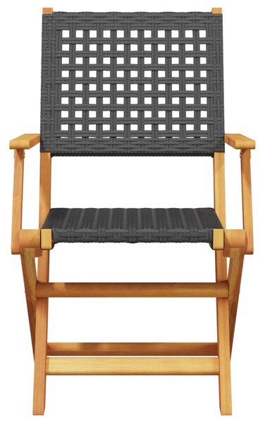 5 részes fekete polyrattan és tömör fa kerti étkezőgarnitúra