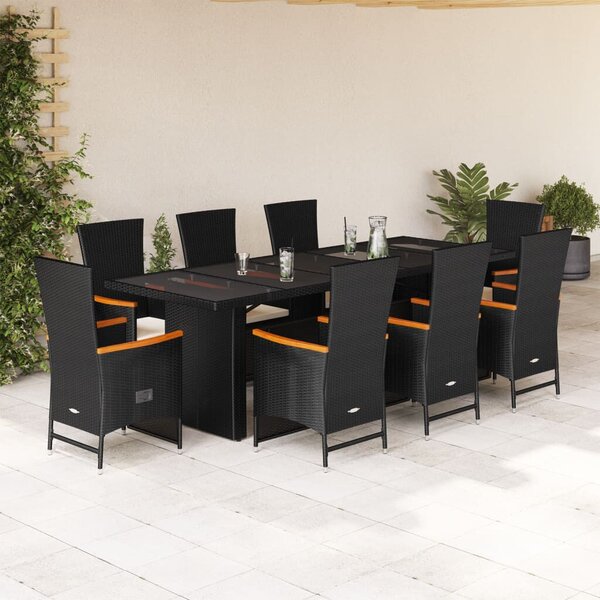 VidaXL Polyrattan Kerti Étkezőgarnitúra - 9 részes - Fekete