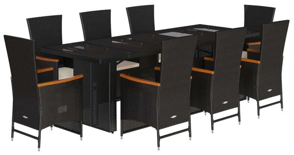 VidaXL Polyrattan Kerti Étkezőgarnitúra - 9 részes - Fekete