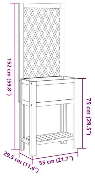 VidaXL tömör akácfa rácsos ültetőláda polccal 55 x 29,5 x 152 cm