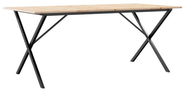 Tömör fenyőfa és acél étkezőasztal X-vázzal 180x90x75 cm
