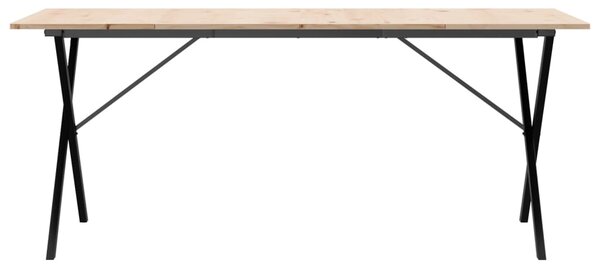 Tömör fenyőfa és acél étkezőasztal X-vázzal 180x90x75 cm