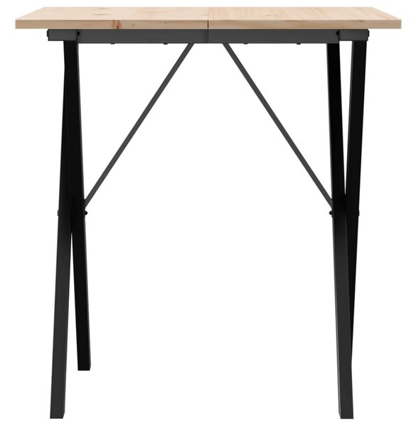 Tömör fenyőfa és acél étkezőasztal X-vázzal 70x70x75 cm