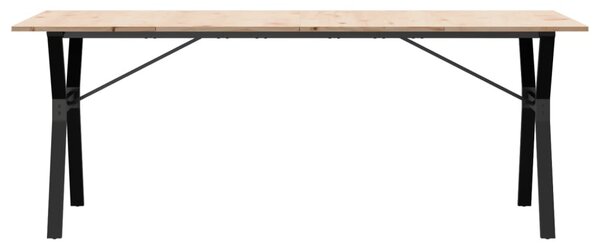 Tömör fenyőfa és acél étkezőasztal Y-vázzal 200x100x75 cm