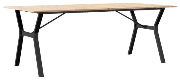 Tömör fenyőfa és acél étkezőasztal Y-vázzal 200x100x75 cm