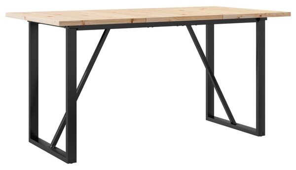 Tömör fenyőfa és acél étkezőasztal O-vázzal 140x80x75,5 cm