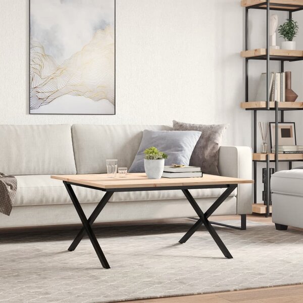 Tömör fenyőfa és acél dohányzóasztal X-vázzal 90x40x45 cm
