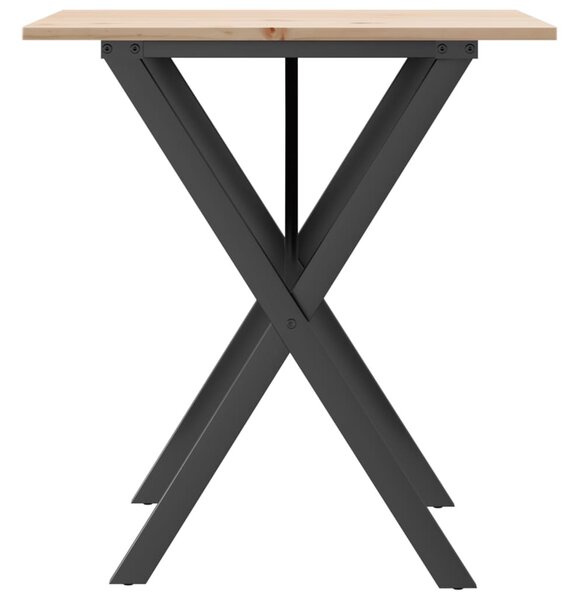 Tömör fenyőfa és acél étkezőasztal X-vázzal 70x70x75 cm