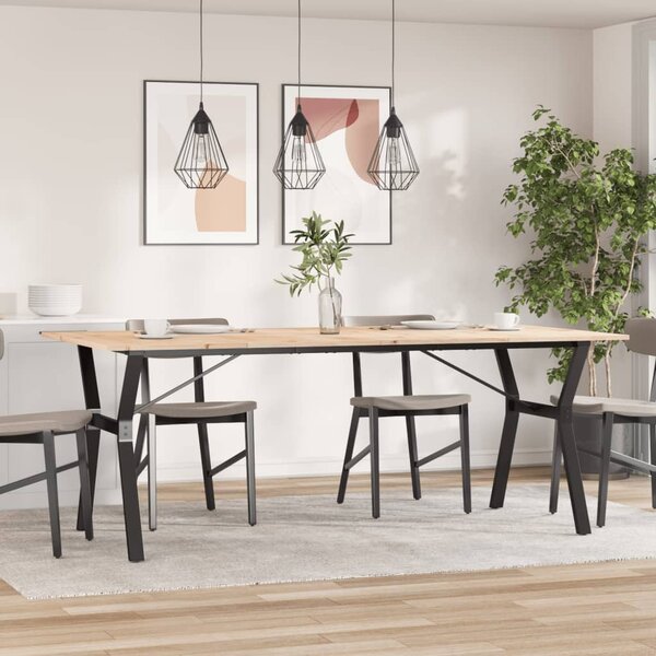 Tömör fenyőfa és acél étkezőasztal Y-vázzal 200x100x75 cm