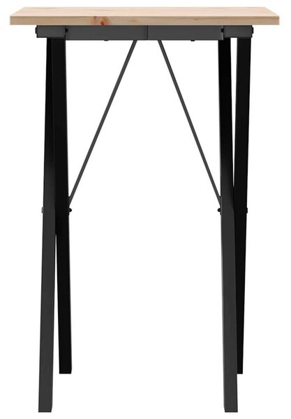 Tömör fenyőfa és acél étkezőasztal X-vázzal 50x50x75 cm