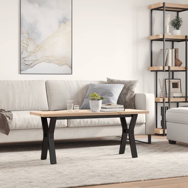 Tömör fenyőfa és acél Y-vázú dohányzóasztal 110x40x45,5 cm