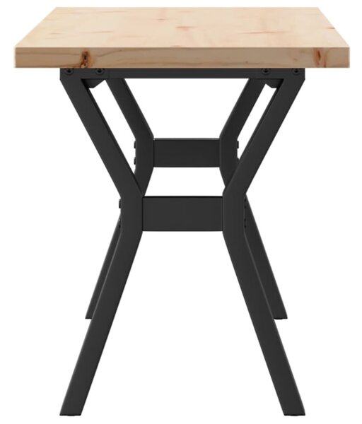 Tömör fenyőfa és acél Y-vázú dohányzóasztal 110x40x45,5 cm