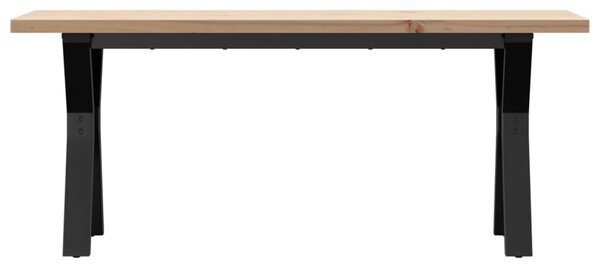 Tömör fenyőfa és acél Y-vázú dohányzóasztal 110x40x45,5 cm