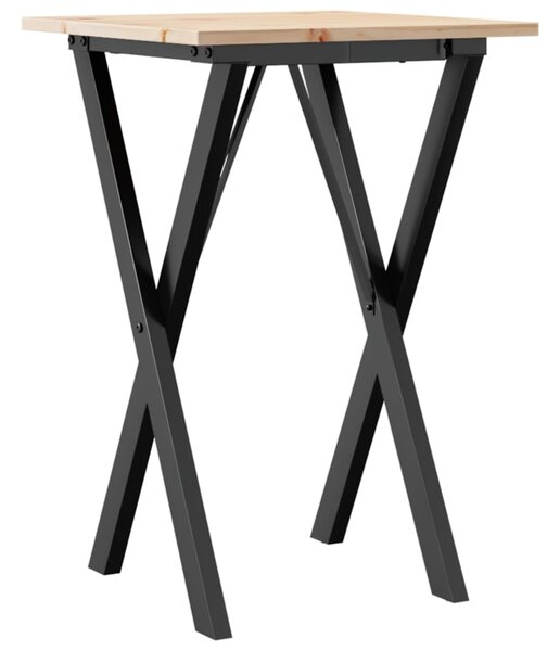 Tömör fenyőfa és acél étkezőasztal X-vázzal 50x50x75 cm
