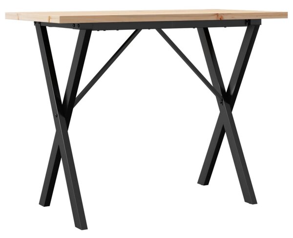 Tömör fenyőfa és acél étkezőasztal X-vázzal 100x50x75,5 cm