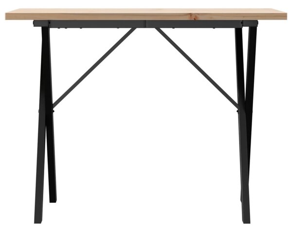 Tömör fenyőfa és acél étkezőasztal X-vázzal 100x50x75,5 cm