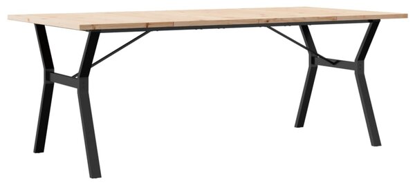 Tömör fenyőfa és acél Y-vázú étkezőasztal 200x100x75,5 cm