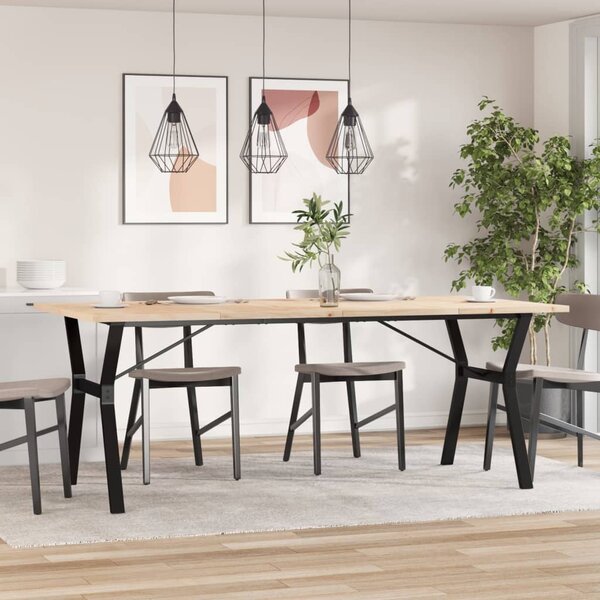 Tömör fenyőfa és acél Y-vázú étkezőasztal 200x100x75,5 cm