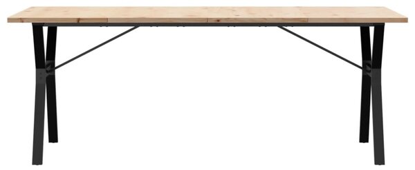 Tömör fenyőfa és acél Y-vázú étkezőasztal 200x100x75,5 cm