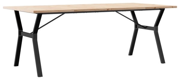 Tömör fenyőfa és acél Y-vázú étkezőasztal 200x100x75,5 cm