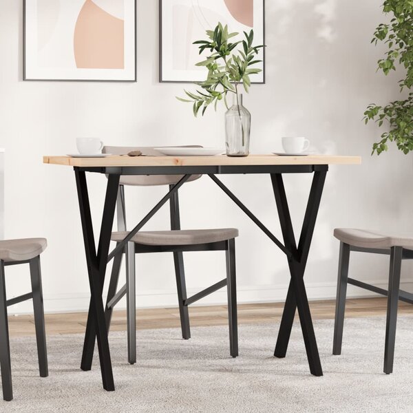 Tömör fenyőfa és acél étkezőasztal X-vázzal 100x50x75,5 cm