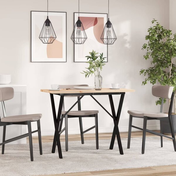 Tömör fenyőfa és acél étkezőasztal X-vázzal 100x50x75,5 cm