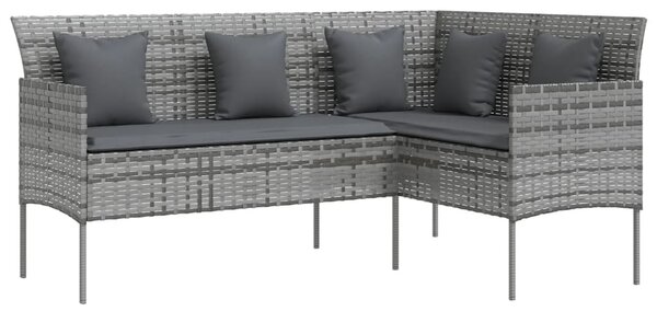 VidaXL szürke polyrattan L-alakú kanapé párnákkal