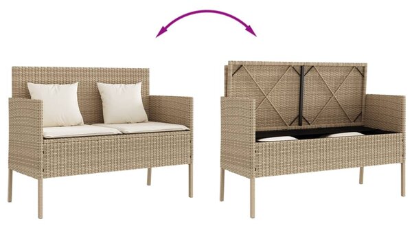 Bézs polyrattan kerti pad párnákkal