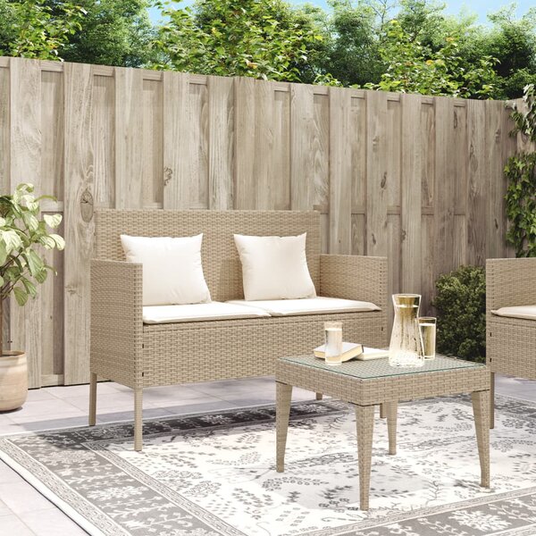 Bézs polyrattan kerti pad párnákkal