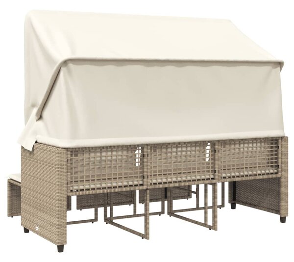 3 személyes bézs polyrattan kerti kanapé baldachinnal/székkel