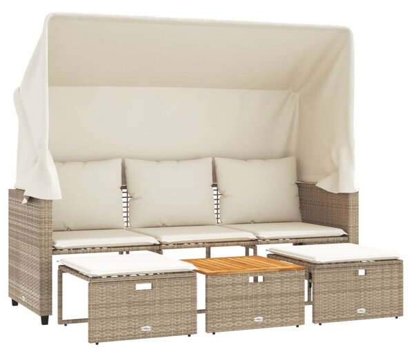 3 személyes bézs polyrattan kerti kanapé baldachinnal/székkel