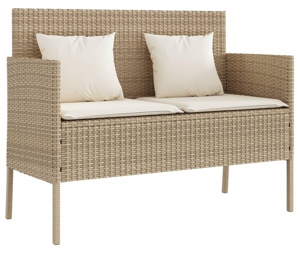 Bézs polyrattan kerti pad párnákkal