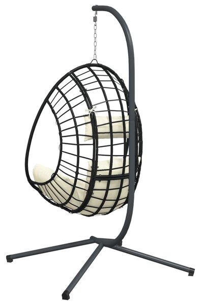 Bézs rattan és acél függő kagylószék állvánnyal