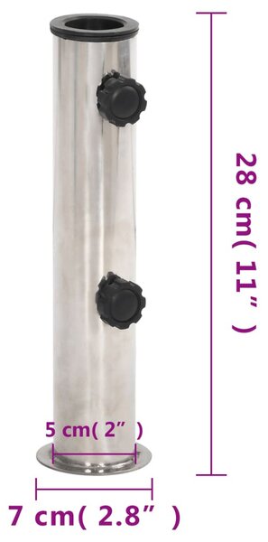 Ezüstszínű rozsdamentes acél napernyőtalp rúdhoz Ø38/48 mm