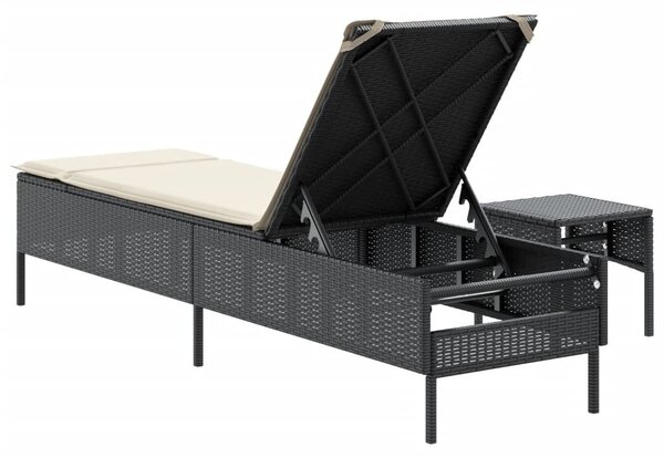 VidaXL fekete polyrattan napozóágy asztallal és párnával