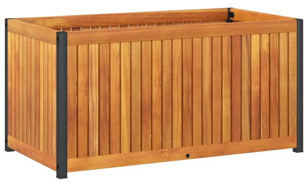 Tömör akácfa és acél kerti virágtartó 85 x 45 x 44 cm