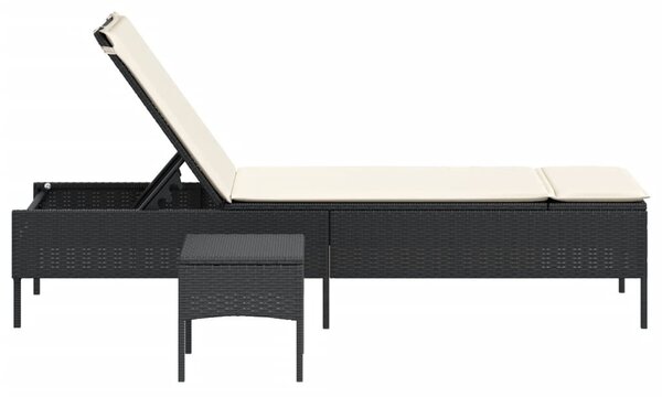VidaXL fekete polyrattan napozóágy asztallal és párnával