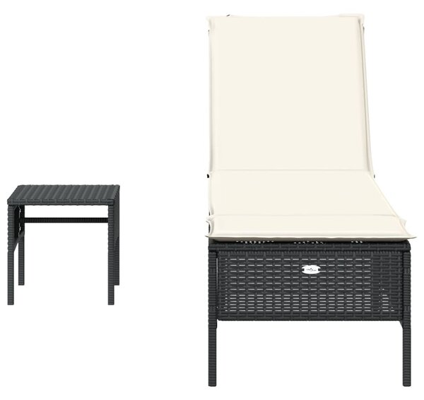 VidaXL fekete polyrattan napozóágy asztallal és párnával