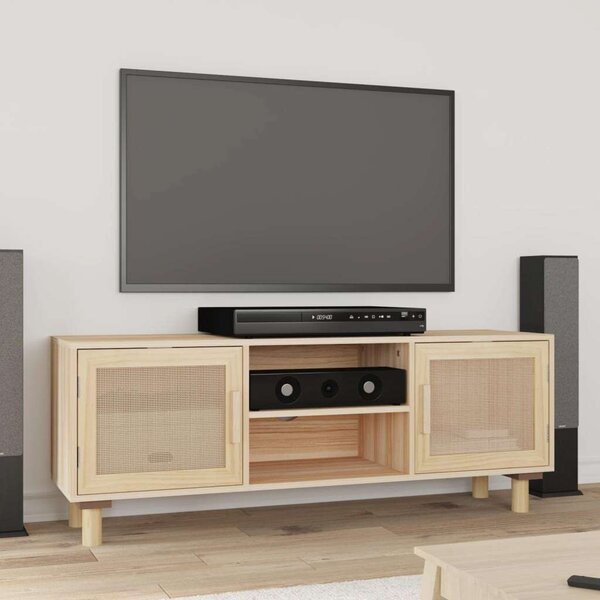 Barna fenyőfa és természetes rattan tv-szekrény 105x30x40 cm