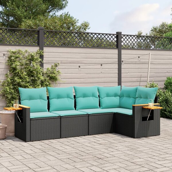 5 részes fekete polyrattan kerti ülőgarnitúra párnával